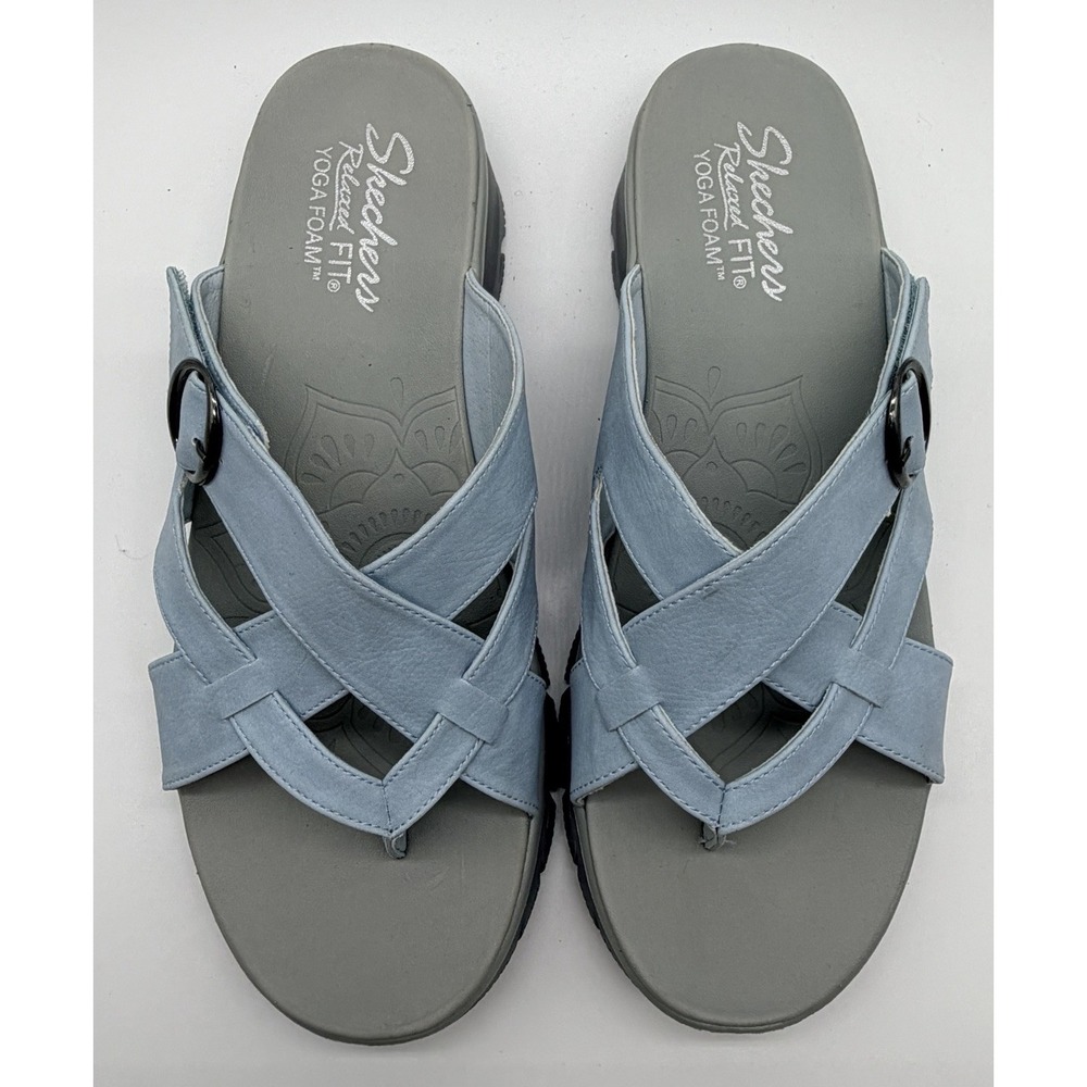 Skechers Sandals Sz 11 Light Blue Easy Going Adjustable Vegan Sundown